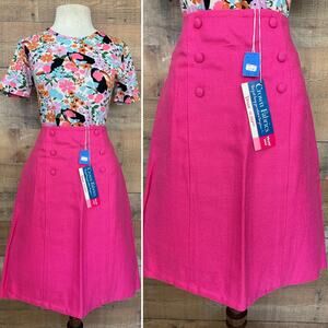 Vintage 1960s 1970s NOS Mod Hot Pink Woven Pencil Skirt Size M